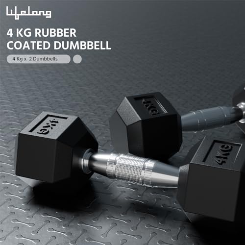 Lifelong PVC Hex Dumbbells Pack of 2 (5kg*2) Black Color for Home Gym Equipment Fitness Barbell|Gym Exercise|Home Workout, Gym Dumbbells|Dumbbells Weights for Men & Women (6 Months Warranty)