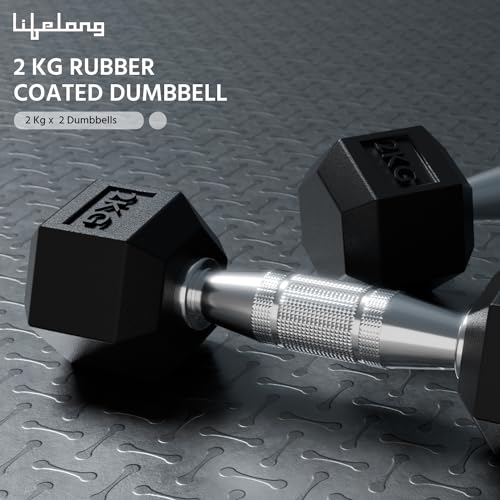 Lifelong PVC Hex Dumbbells Pack of 2 (5kg*2) Black Color for Home Gym Equipment Fitness Barbell|Gym Exercise|Home Workout, Gym Dumbbells|Dumbbells Weights for Men & Women (6 Months Warranty)
