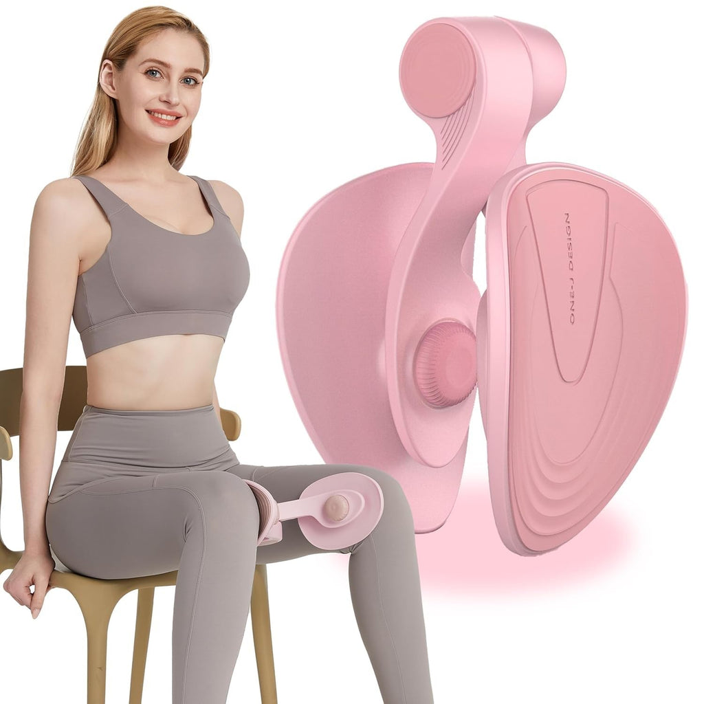 Woman using pink inner thigh exerciser, IndianChic fitness accessory for home workouts