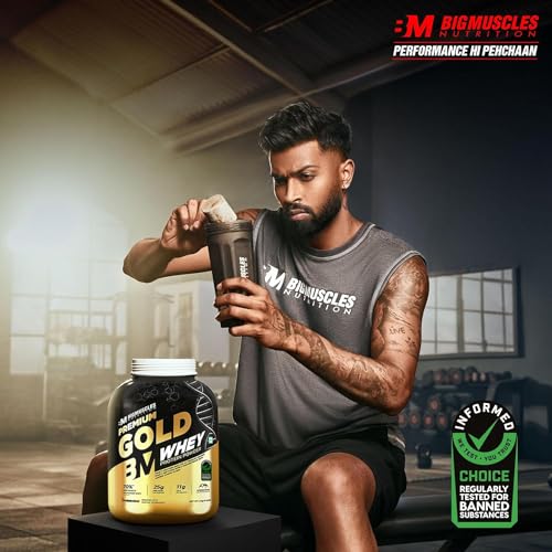Bigmuscles Nutrition Premium Gold Whey [1Kg] | Informed Choice UK Certified | Isolate Whey Protein Blend | 25g Protein | 11g EAA | ProHydrolase Enzyme Technology [Chocolate]