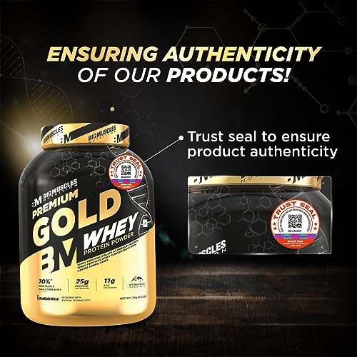 Bigmuscles Nutrition Premium Gold Whey [1Kg] | Informed Choice UK Certified | Isolate Whey Protein Blend | 25g Protein | 11g EAA | ProHydrolase Enzyme Technology [Chocolate]