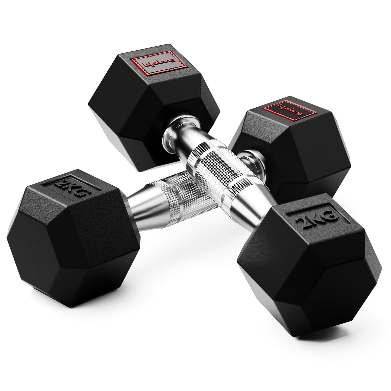Lifelong PVC Hex Dumbbells Pack of 2 (5kg*2) Black Color for Home Gym Equipment Fitness Barbell|Gym Exercise|Home Workout, Gym Dumbbells|Dumbbells Weights for Men & Women (6 Months Warranty)