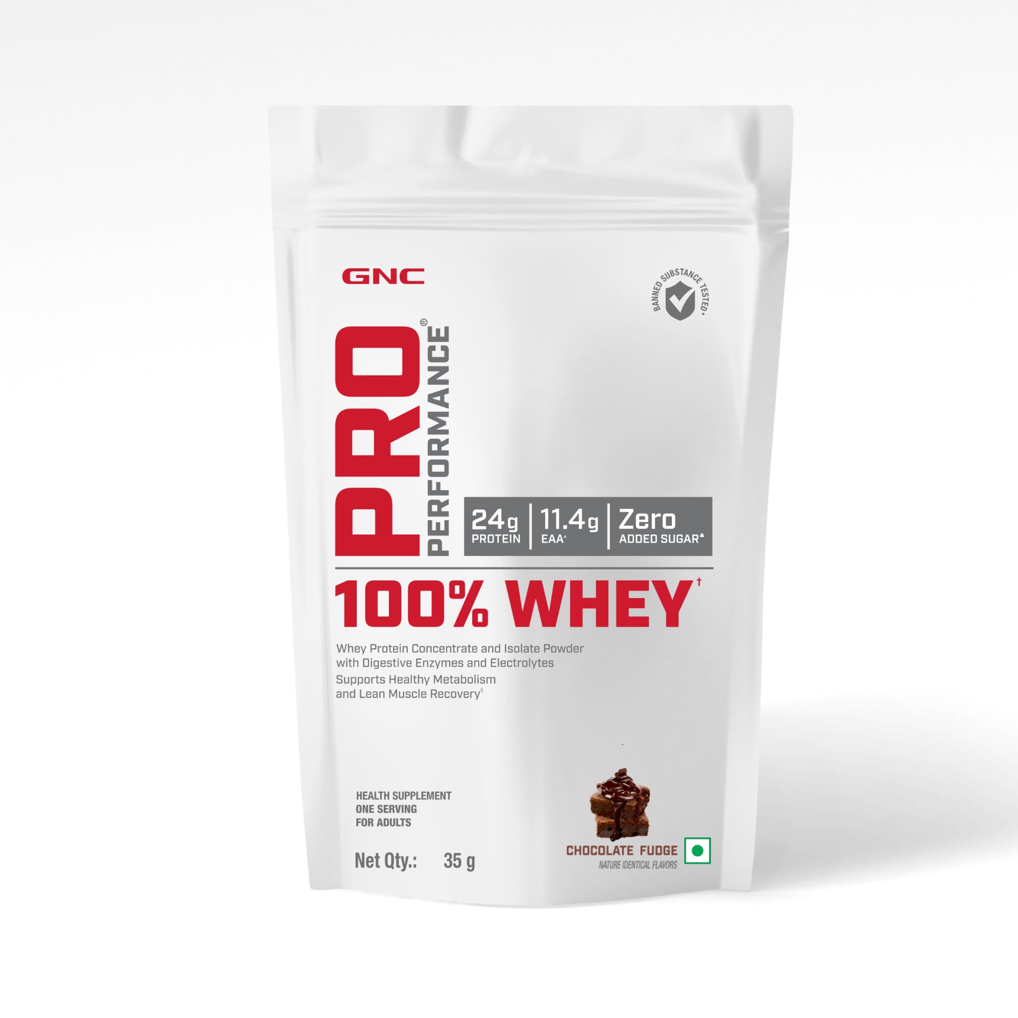GNC Pro Performance 100% Whey Protein | 2 lbs | Muscle Growth | Muscle Recovery | DigeZyme® For Easy Digestion | Informed Choice Certified | 24g Protein | 5.5g BCAA | Chocolate Fudge | 907 gm