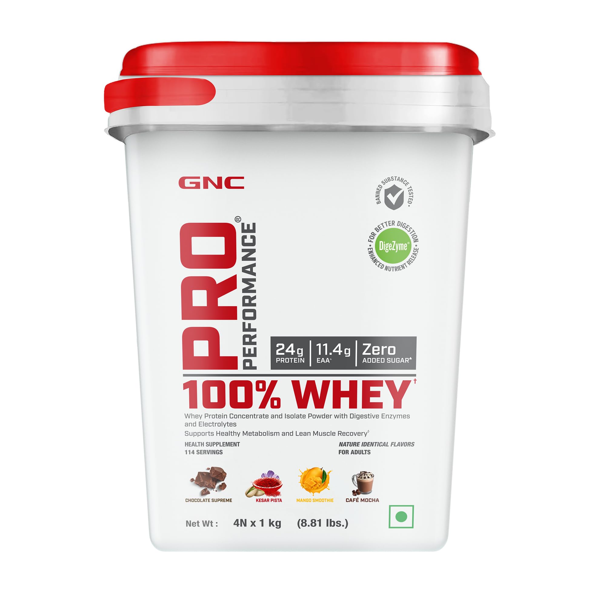 GNC Pro Performance 100% Whey Protein | 2 lbs | Muscle Growth | Muscle Recovery | DigeZyme® For Easy Digestion | Informed Choice Certified | 24g Protein | 5.5g BCAA | Chocolate Fudge | 907 gm