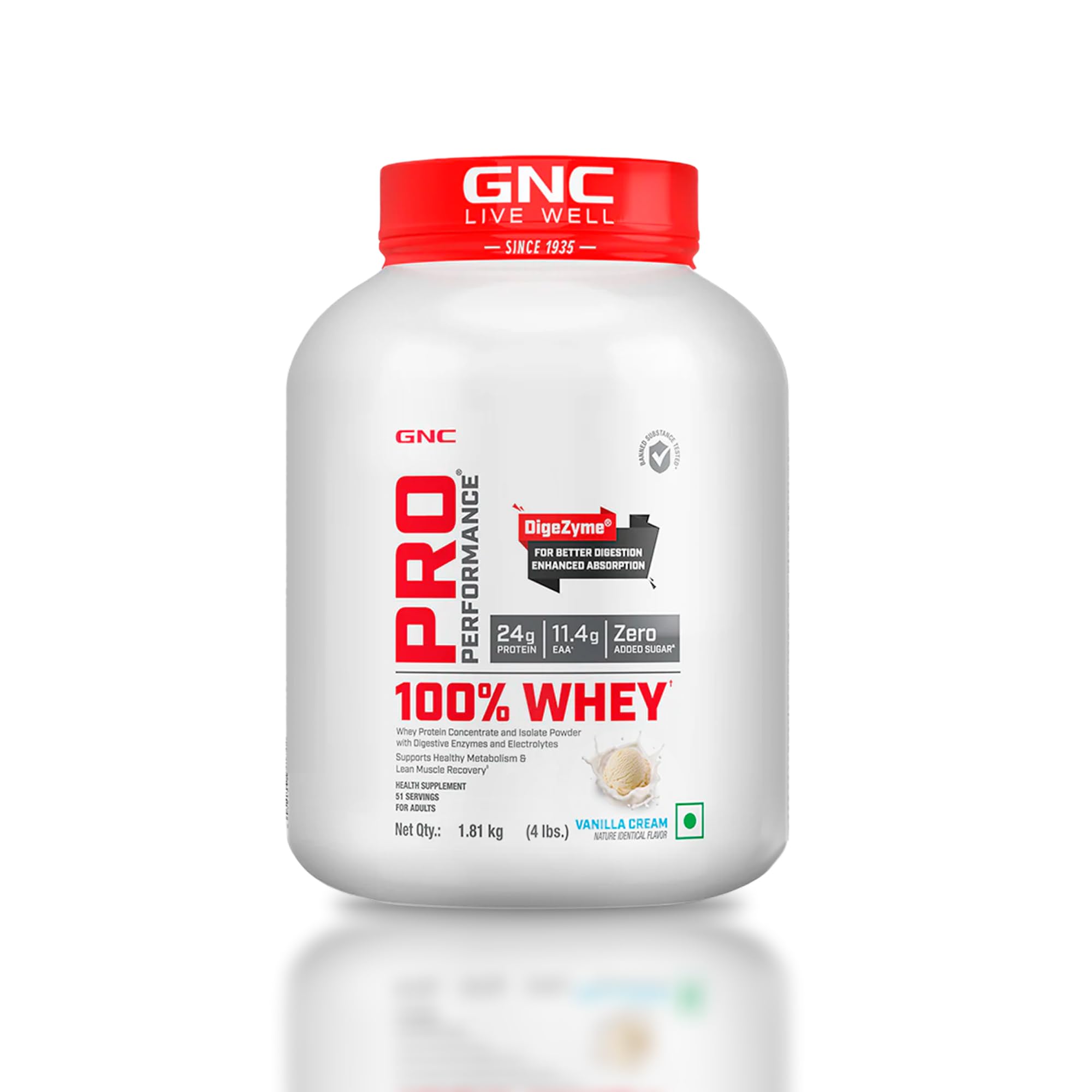 GNC Pro Performance 100% Whey Protein | 2 lbs | Muscle Growth | Muscle Recovery | DigeZyme® For Easy Digestion | Informed Choice Certified | 24g Protein | 5.5g BCAA | Chocolate Fudge | 907 gm
