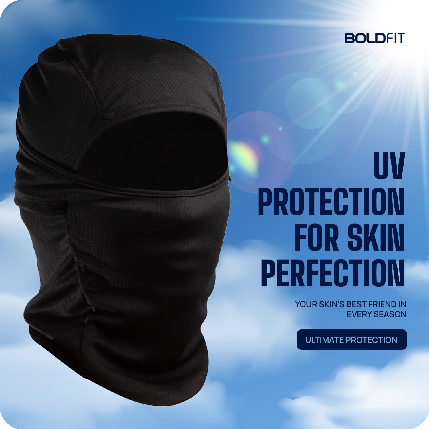 Boldfit face mask for Bikers Full face mask for Bikers Helmet Head Cover Balaclava for Men Bike Riding & Biker Head Cover for Helmet for Men Balaclava for Adult Black Masks for Bike Riding - Black