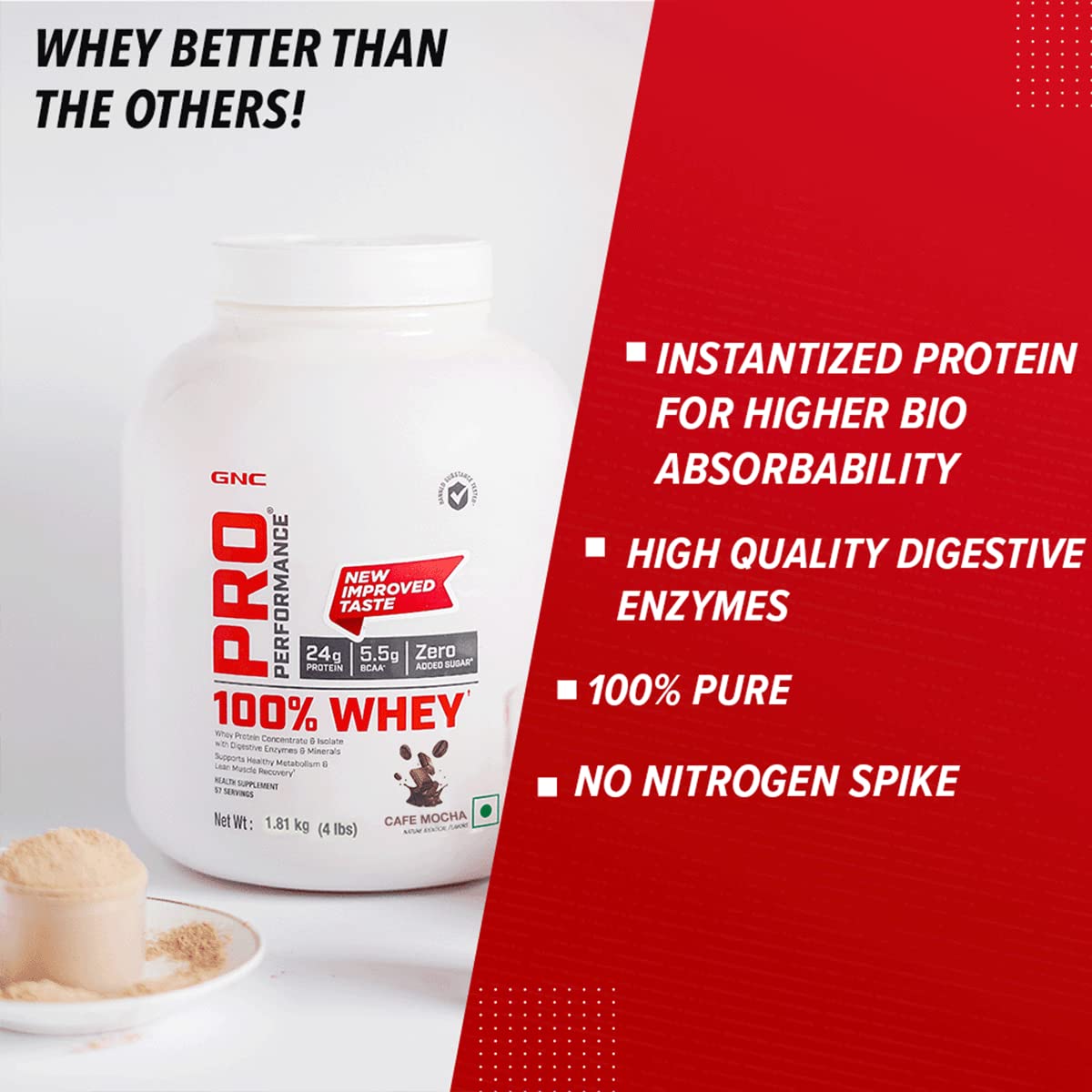 GNC Pro Performance 100% Whey Protein | 2 lbs | Muscle Growth | Muscle Recovery | DigeZyme® For Easy Digestion | Informed Choice Certified | 24g Protein | 5.5g BCAA | Chocolate Fudge | 907 gm