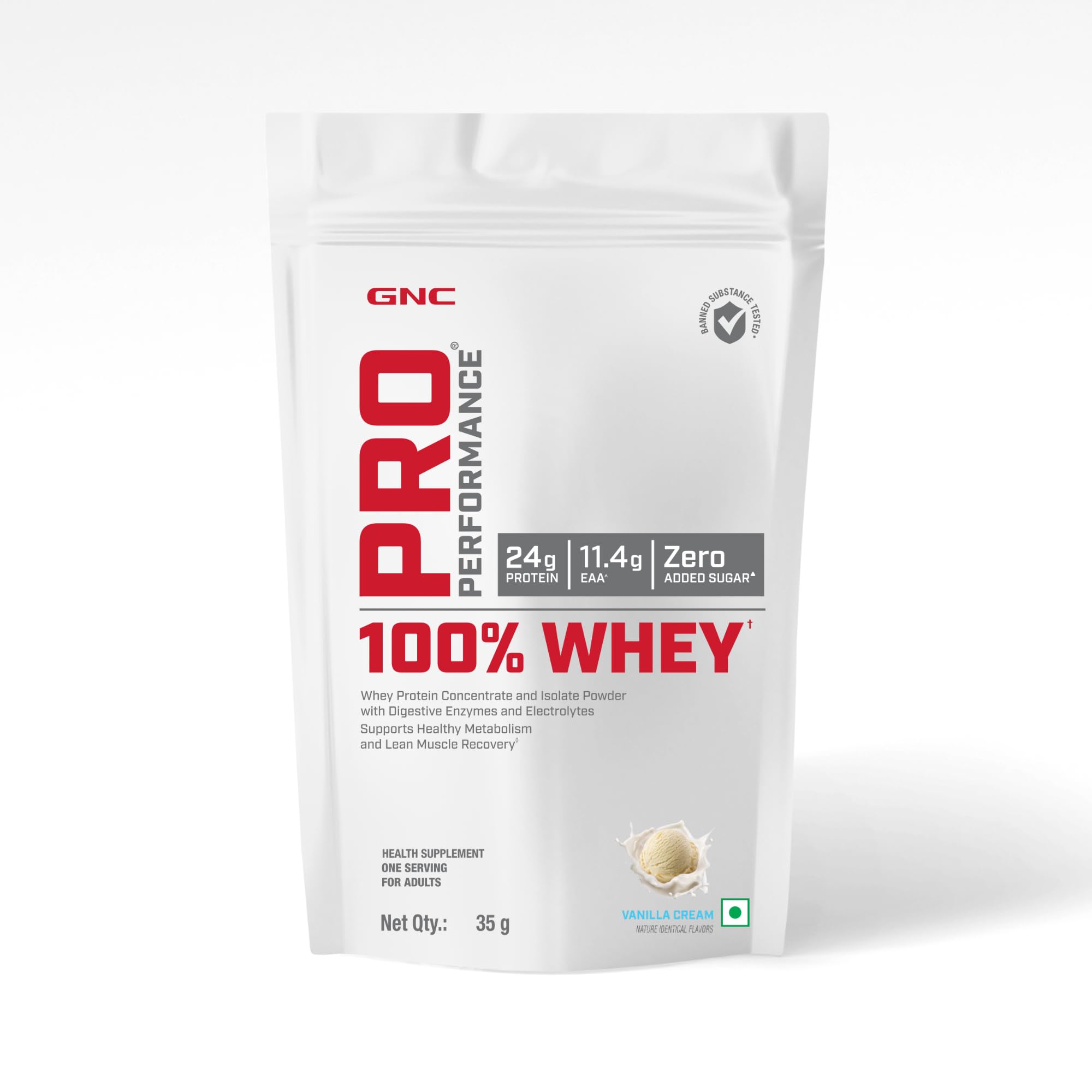 GNC Pro Performance 100% Whey Protein | 2 lbs | Muscle Growth | Muscle Recovery | DigeZyme® For Easy Digestion | Informed Choice Certified | 24g Protein | 5.5g BCAA | Chocolate Fudge | 907 gm