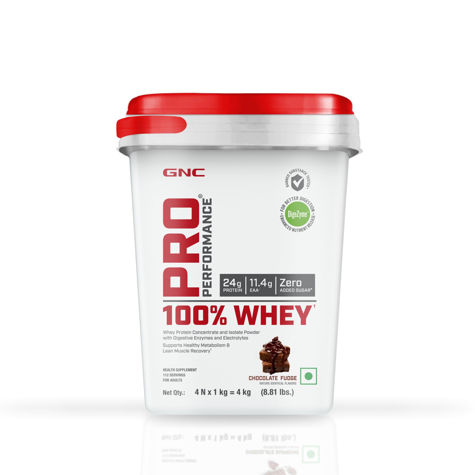 GNC Pro Performance 100% Whey Protein | 2 lbs | Muscle Growth | Muscle Recovery | DigeZyme® For Easy Digestion | Informed Choice Certified | 24g Protein | 5.5g BCAA | Chocolate Fudge | 907 gm
