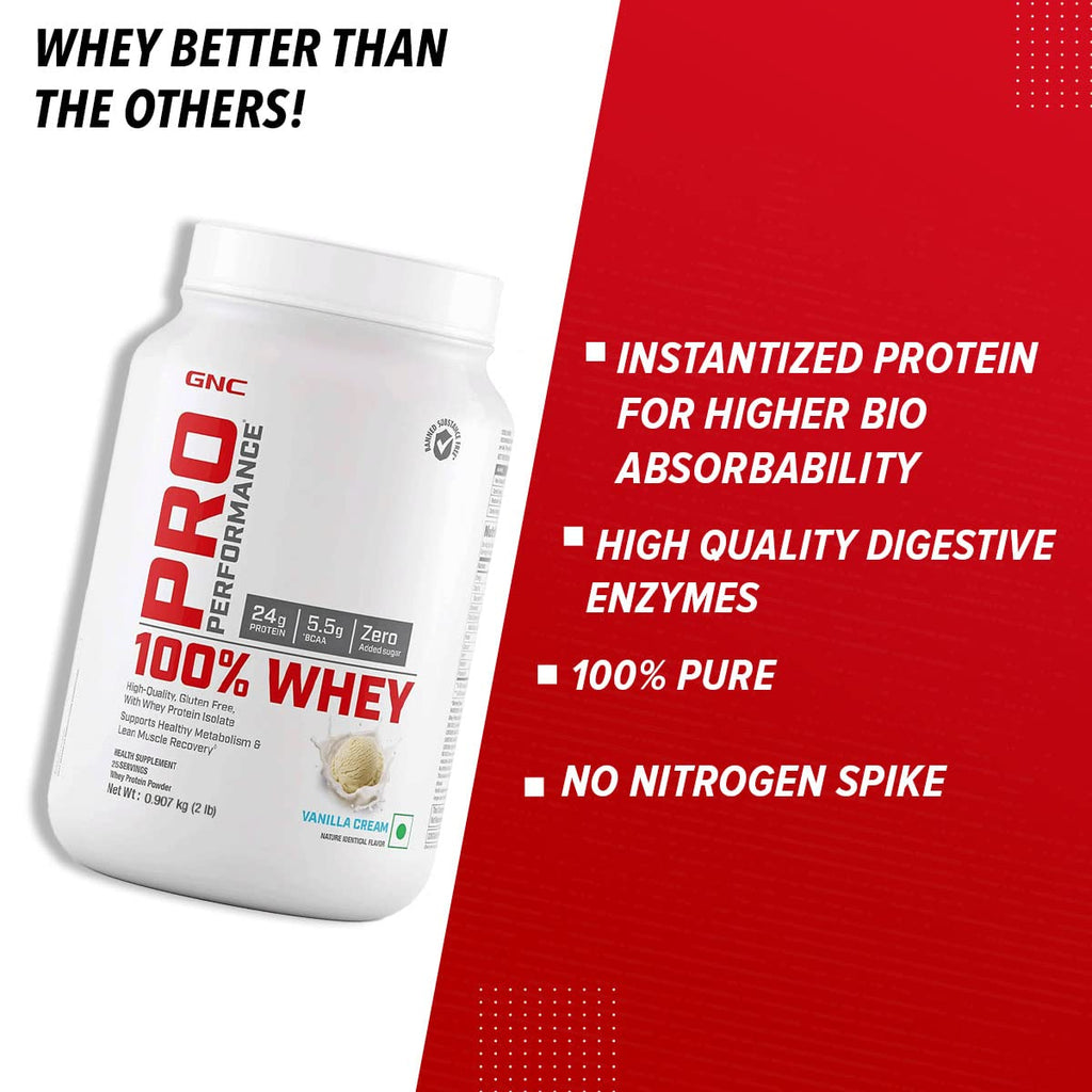 GNC Pro Performance 100% Whey Protein | 2 lbs | Muscle Growth | Muscle Recovery | DigeZyme® For Easy Digestion | Informed Choice Certified | 24g Protein | 5.5g BCAA | Chocolate Fudge | 907 gm