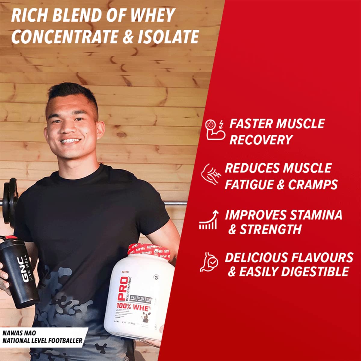 GNC Pro Performance 100% Whey Protein | 2 lbs | Muscle Growth | Muscle Recovery | DigeZyme® For Easy Digestion | Informed Choice Certified | 24g Protein | 5.5g BCAA | Chocolate Fudge | 907 gm