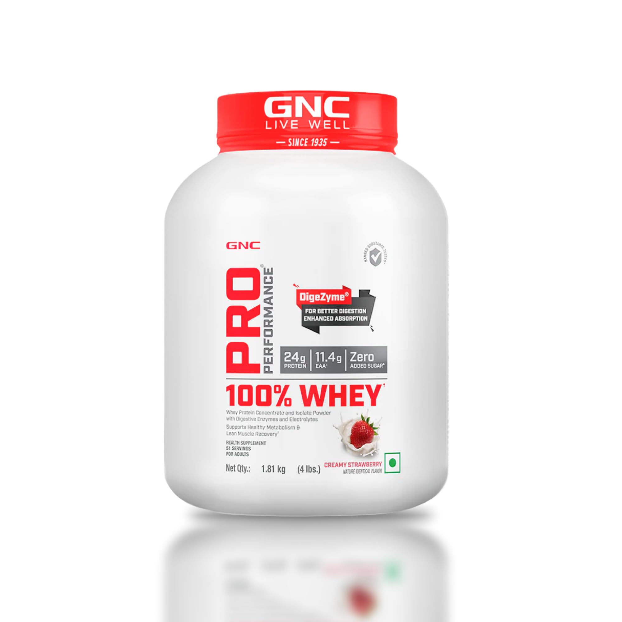 GNC Pro Performance 100% Whey Protein | 2 lbs | Muscle Growth | Muscle Recovery | DigeZyme® For Easy Digestion | Informed Choice Certified | 24g Protein | 5.5g BCAA | Chocolate Fudge | 907 gm