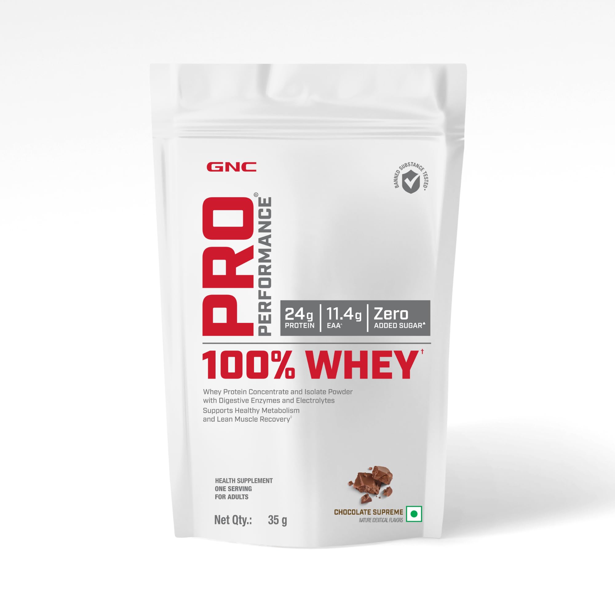 GNC Pro Performance 100% Whey Protein | 2 lbs | Muscle Growth | Muscle Recovery | DigeZyme® For Easy Digestion | Informed Choice Certified | 24g Protein | 5.5g BCAA | Chocolate Fudge | 907 gm