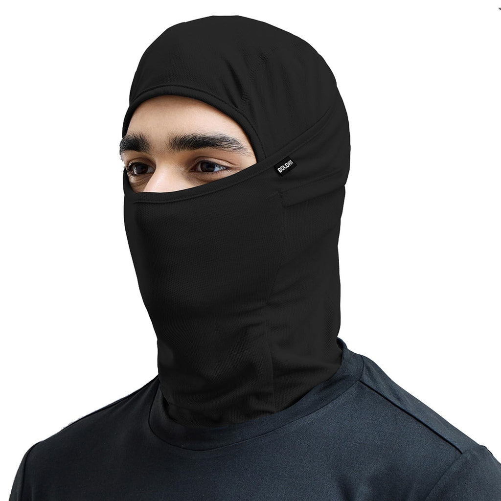 Boldfit face mask for Bikers Full face mask for Bikers Helmet Head Cover Balaclava for Men Bike Riding & Biker Head Cover for Helmet for Men Balaclava for Adult Black Masks for Bike Riding - Black