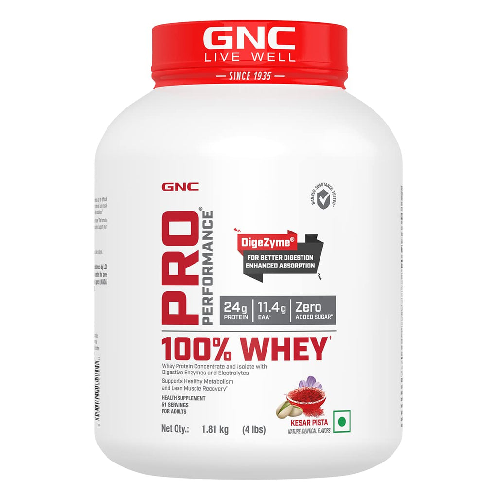 GNC Pro Performance 100% Whey Protein | 2 lbs | Muscle Growth | Muscle Recovery | DigeZyme® For Easy Digestion | Informed Choice Certified | 24g Protein | 5.5g BCAA | Chocolate Fudge | 907 gm