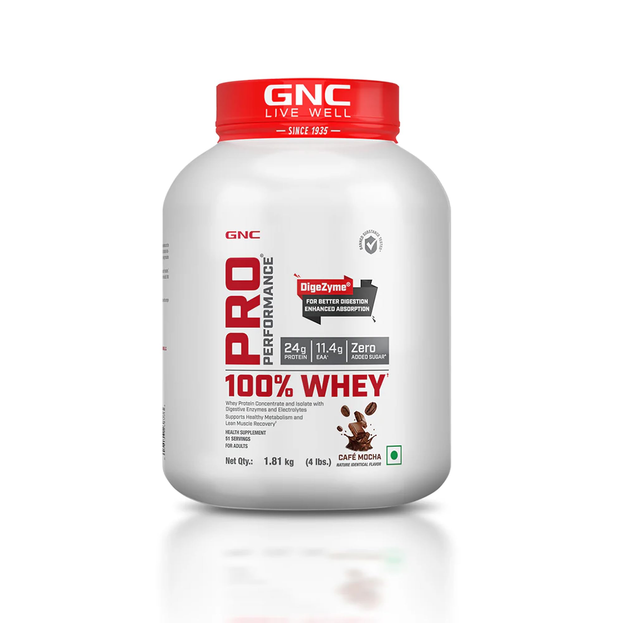 GNC Pro Performance 100% Whey Protein | 2 lbs | Muscle Growth | Muscle Recovery | DigeZyme® For Easy Digestion | Informed Choice Certified | 24g Protein | 5.5g BCAA | Chocolate Fudge | 907 gm