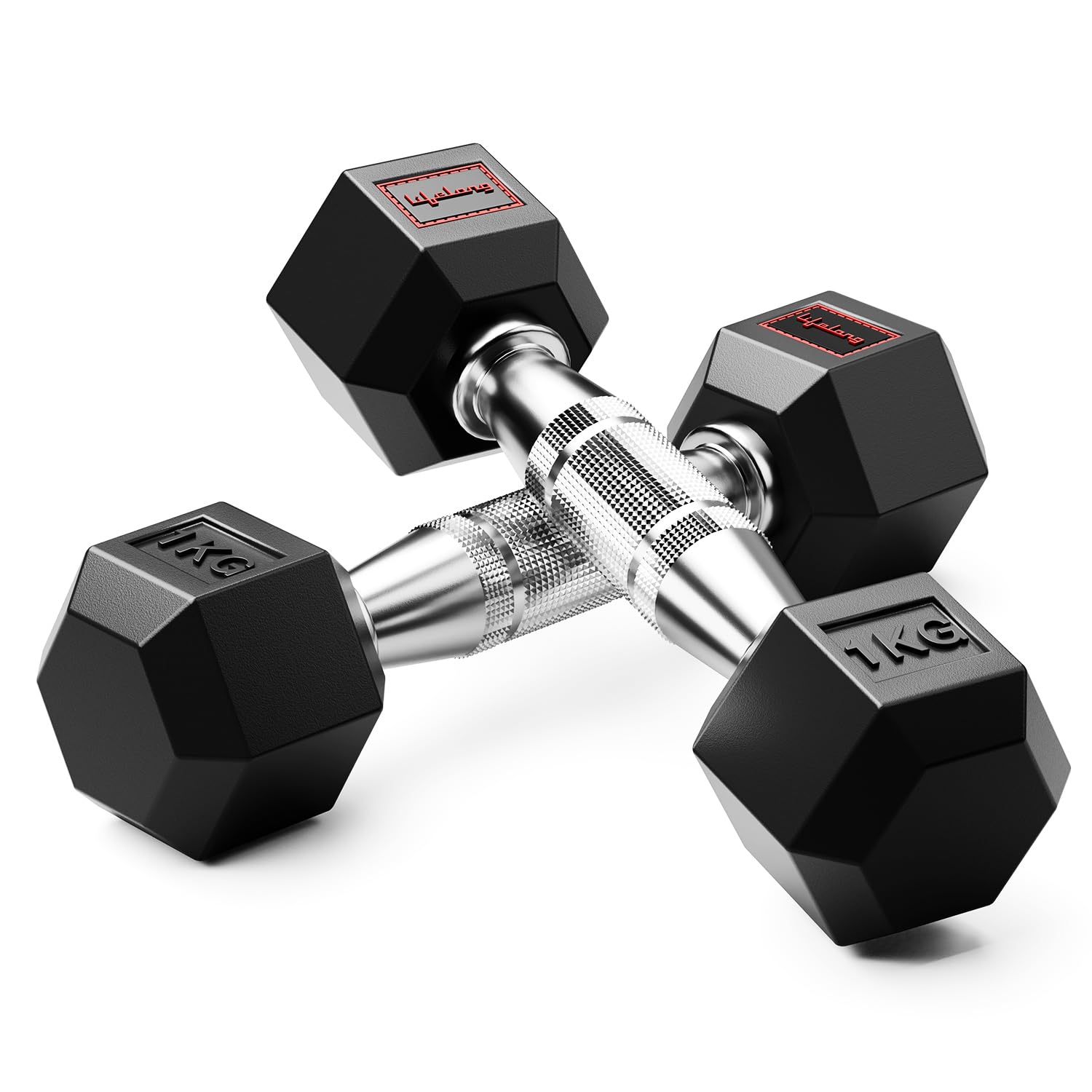 Lifelong PVC Hex Dumbbells Pack of 2 (5kg*2) Black Color for Home Gym Equipment Fitness Barbell|Gym Exercise|Home Workout, Gym Dumbbells|Dumbbells Weights for Men & Women (6 Months Warranty)