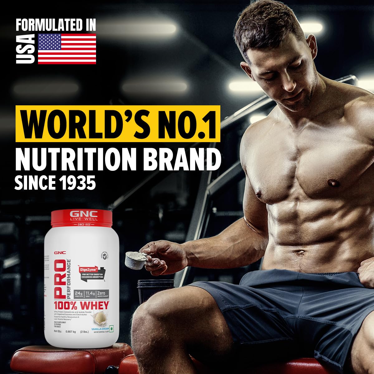 GNC Pro Performance 100% Whey Protein | 2 lbs | Muscle Growth | Muscle Recovery | DigeZyme® For Easy Digestion | Informed Choice Certified | 24g Protein | 5.5g BCAA | Chocolate Fudge | 907 gm