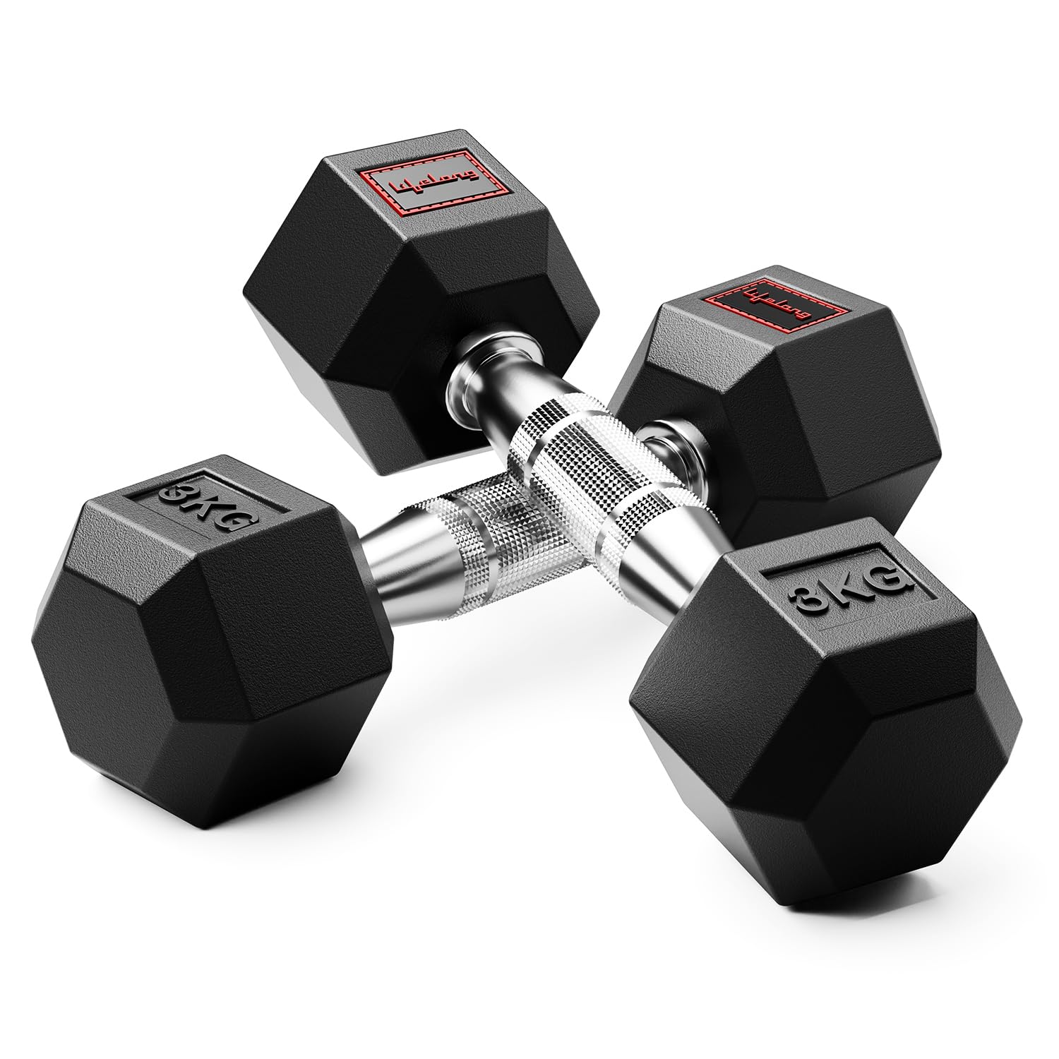 Lifelong PVC Hex Dumbbells Pack of 2 (5kg*2) Black Color for Home Gym Equipment Fitness Barbell|Gym Exercise|Home Workout, Gym Dumbbells|Dumbbells Weights for Men & Women (6 Months Warranty)
