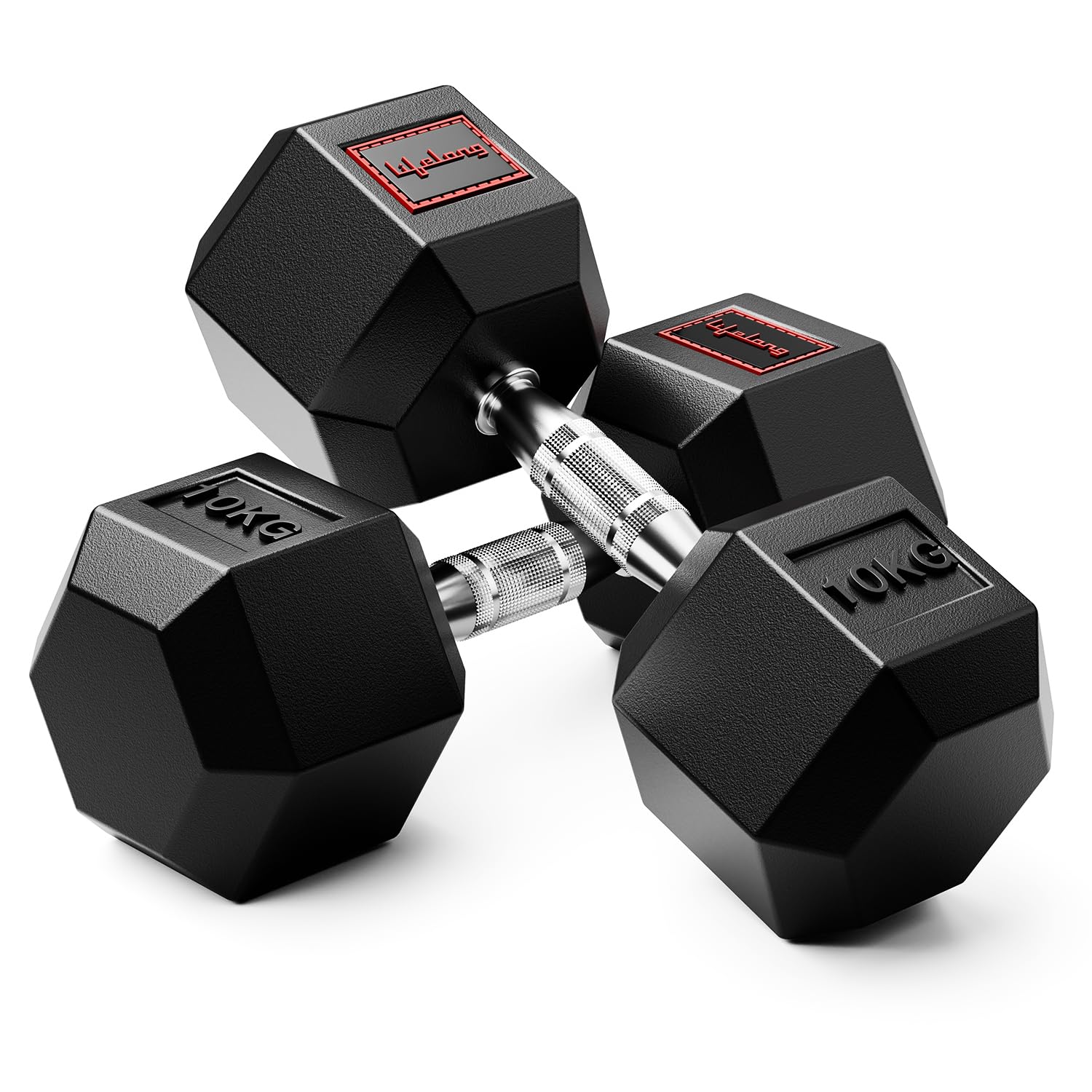 Lifelong PVC Hex Dumbbells Pack of 2 (5kg*2) Black Color for Home Gym Equipment Fitness Barbell|Gym Exercise|Home Workout, Gym Dumbbells|Dumbbells Weights for Men & Women (6 Months Warranty)