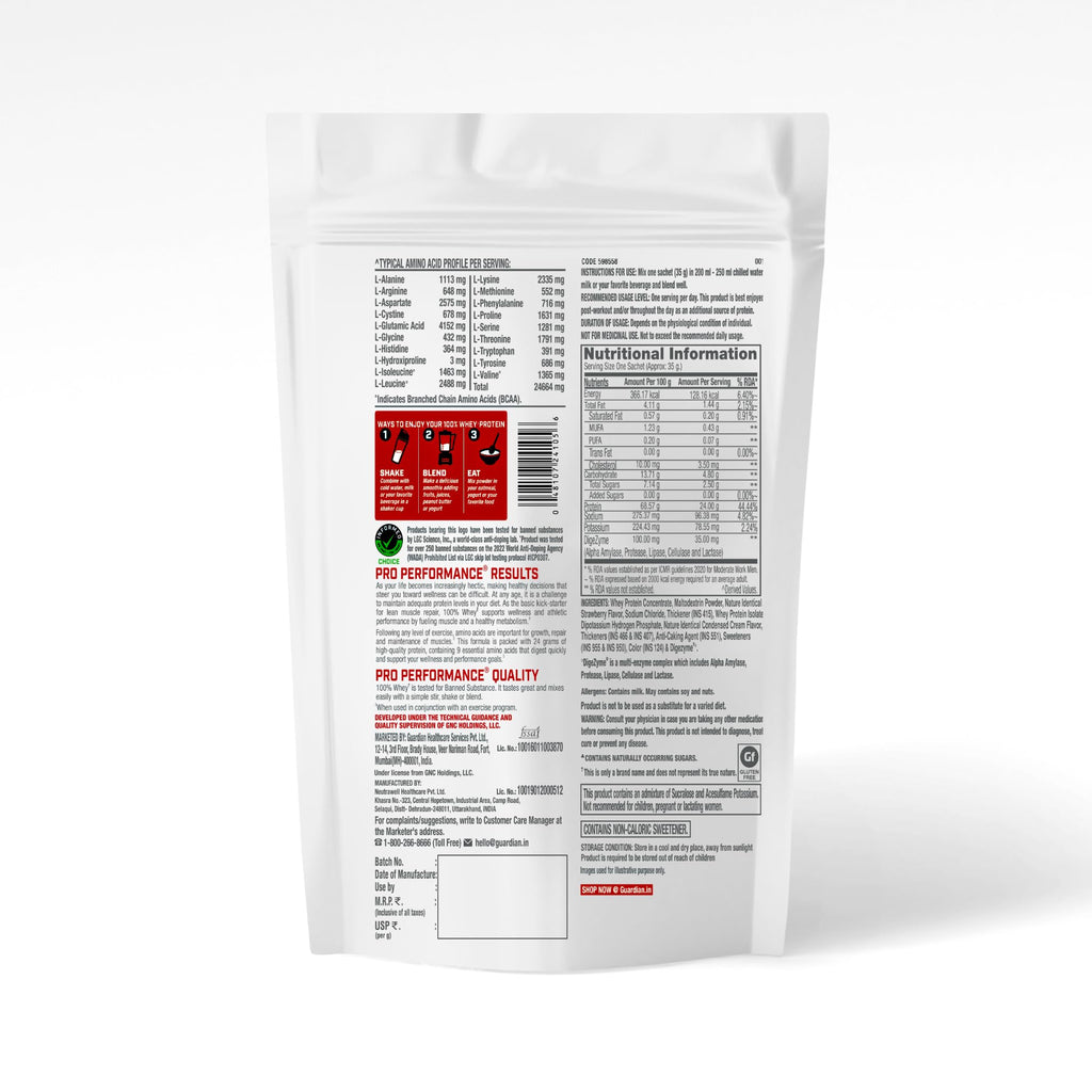 GNC Pro Performance 100% Whey Protein | 2 lbs | Muscle Growth | Muscle Recovery | DigeZyme® For Easy Digestion | Informed Choice Certified | 24g Protein | 5.5g BCAA | Chocolate Fudge | 907 gm