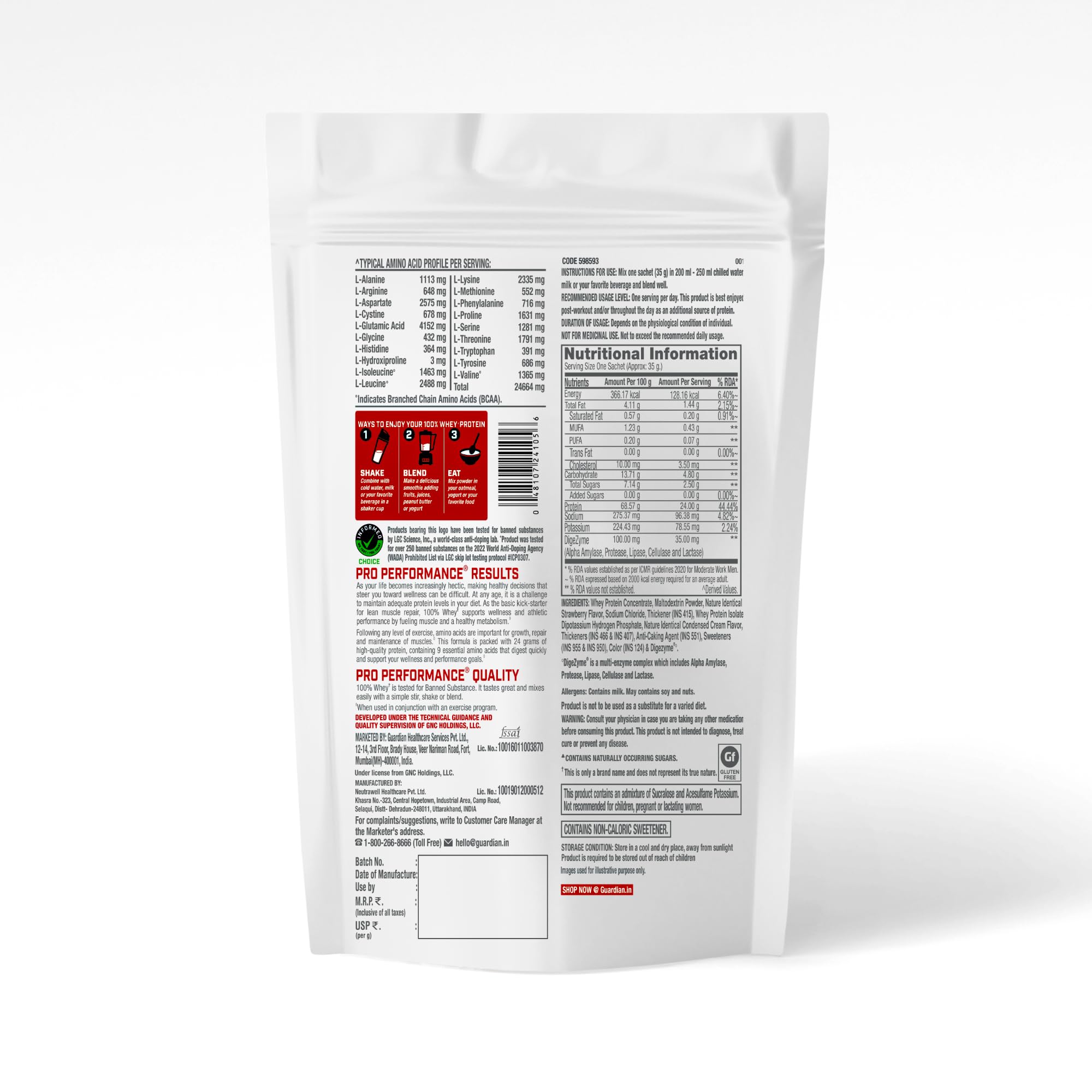 GNC Pro Performance 100% Whey Protein | 2 lbs | Muscle Growth | Muscle Recovery | DigeZyme® For Easy Digestion | Informed Choice Certified | 24g Protein | 5.5g BCAA | Chocolate Fudge | 907 gm