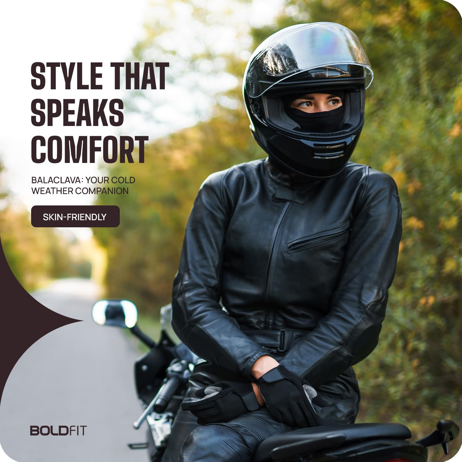 Boldfit face mask for Bikers Full face mask for Bikers Helmet Head Cover Balaclava for Men Bike Riding & Biker Head Cover for Helmet for Men Balaclava for Adult Black Masks for Bike Riding - Black