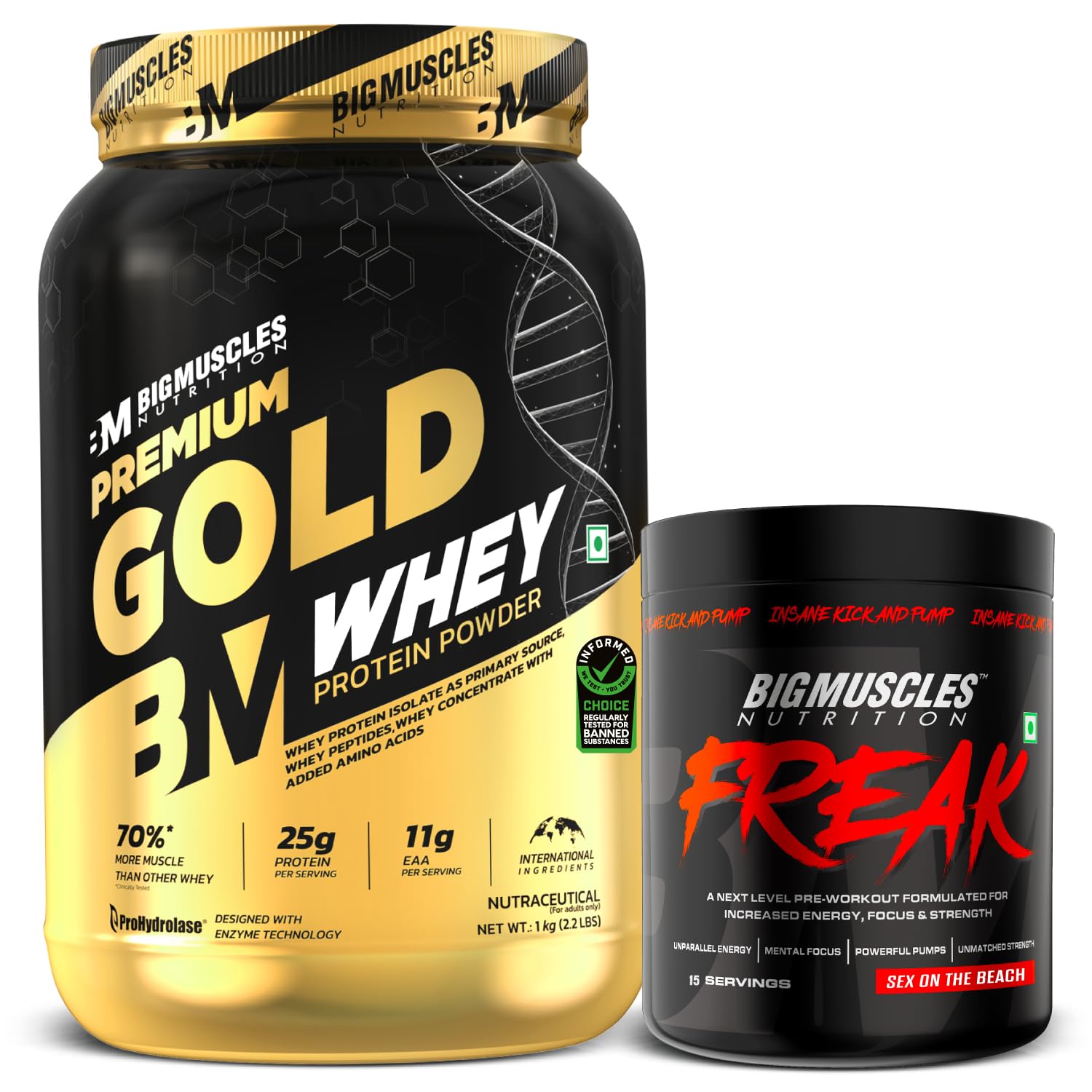 Bigmuscles Nutrition Premium Gold Whey [1Kg] | Informed Choice UK Certified | Isolate Whey Protein Blend | 25g Protein | 11g EAA | ProHydrolase Enzyme Technology [Chocolate]