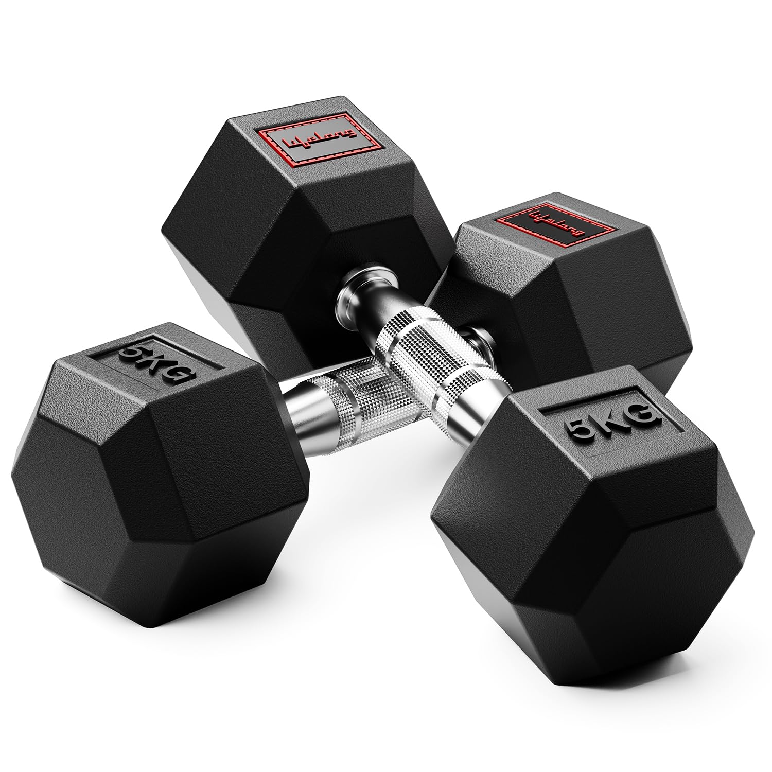 Lifelong PVC Hex Dumbbells Pack of 2 (5kg*2) Black Color for Home Gym Equipment Fitness Barbell|Gym Exercise|Home Workout, Gym Dumbbells|Dumbbells Weights for Men & Women (6 Months Warranty)