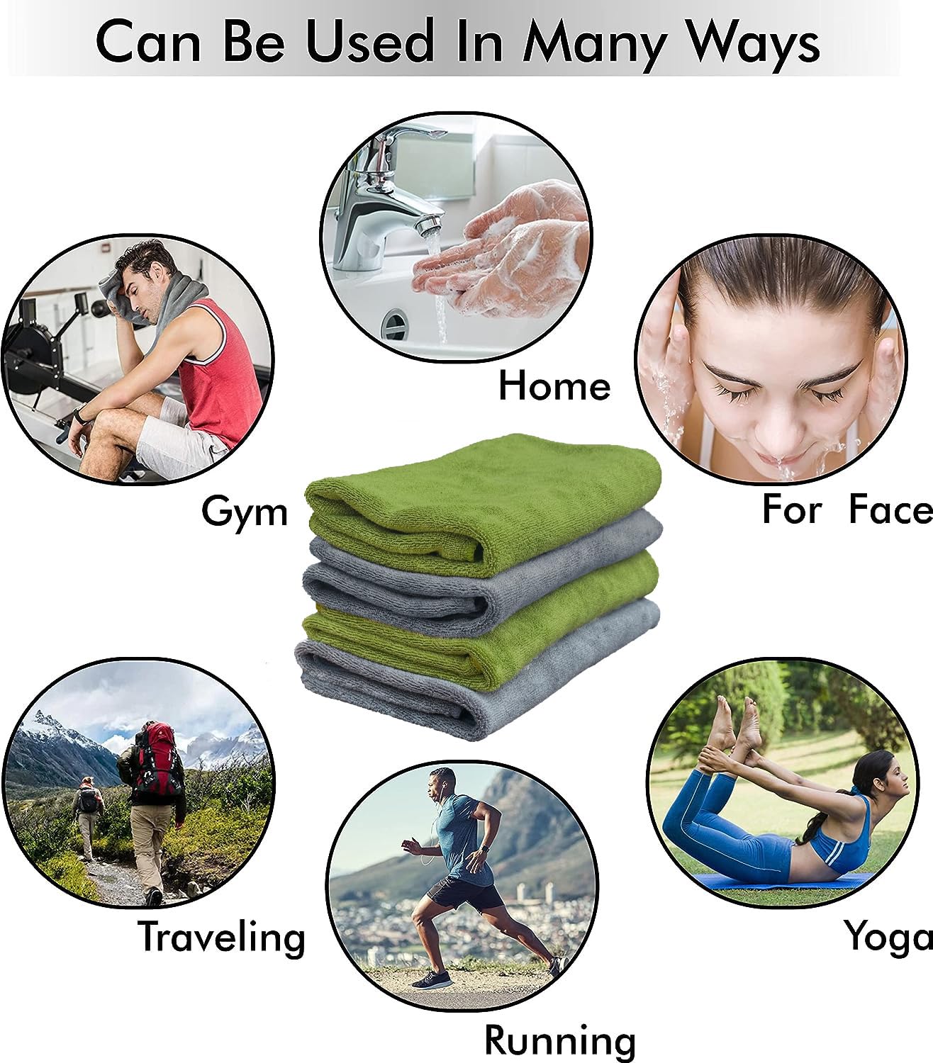 Yellow Weaves Super Soft Microfiber Hand Towels, Gym & Workout Towels 400 GSM, Multicolour 8, Set of 4