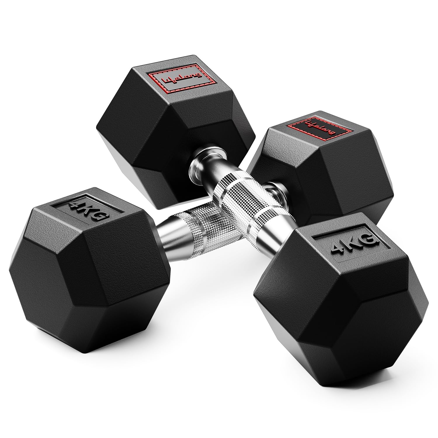 Lifelong PVC Hex Dumbbells Pack of 2 (5kg*2) Black Color for Home Gym Equipment Fitness Barbell|Gym Exercise|Home Workout, Gym Dumbbells|Dumbbells Weights for Men & Women (6 Months Warranty)