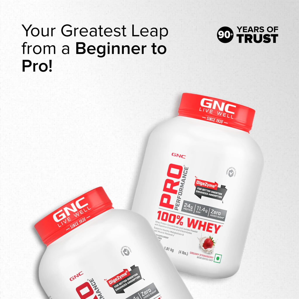 GNC Pro Performance 100% Whey Protein | 2 lbs | Muscle Growth | Muscle Recovery | DigeZyme® For Easy Digestion | Informed Choice Certified | 24g Protein | 5.5g BCAA | Chocolate Fudge | 907 gm