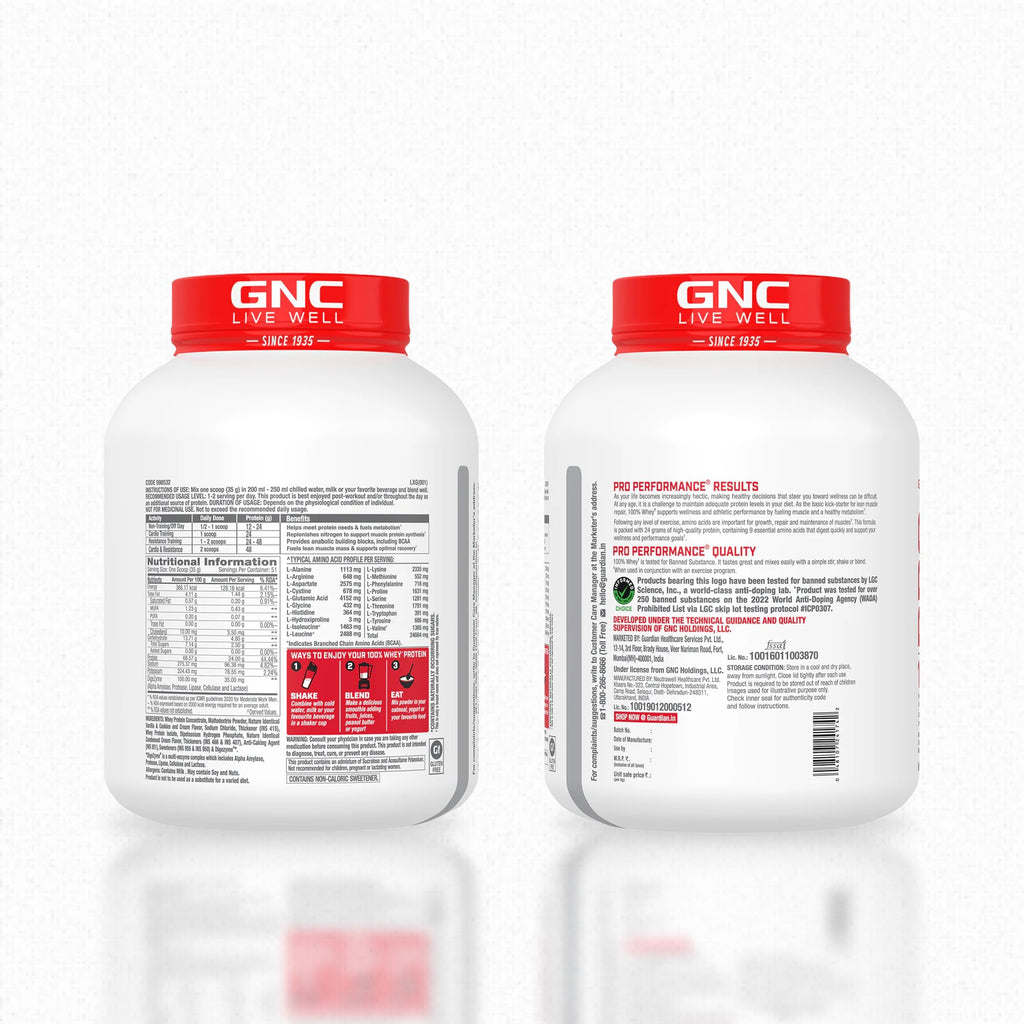 GNC Pro Performance 100% Whey Protein | 2 lbs | Muscle Growth | Muscle Recovery | DigeZyme® For Easy Digestion | Informed Choice Certified | 24g Protein | 5.5g BCAA | Chocolate Fudge | 907 gm