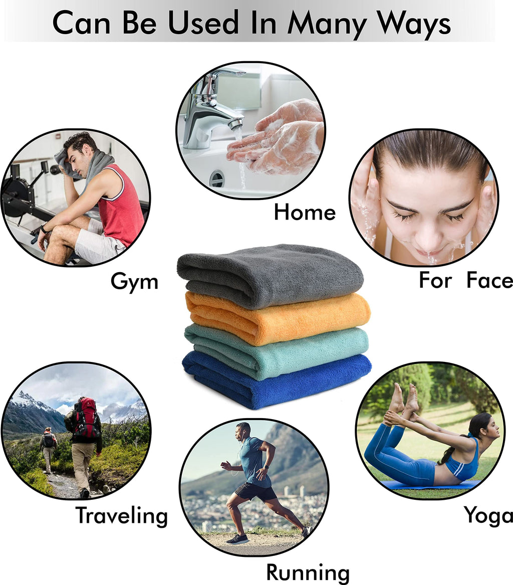 Yellow Weaves Super Soft Microfiber Hand Towels, Gym & Workout Towels 400 GSM, Multicolour 8, Set of 4