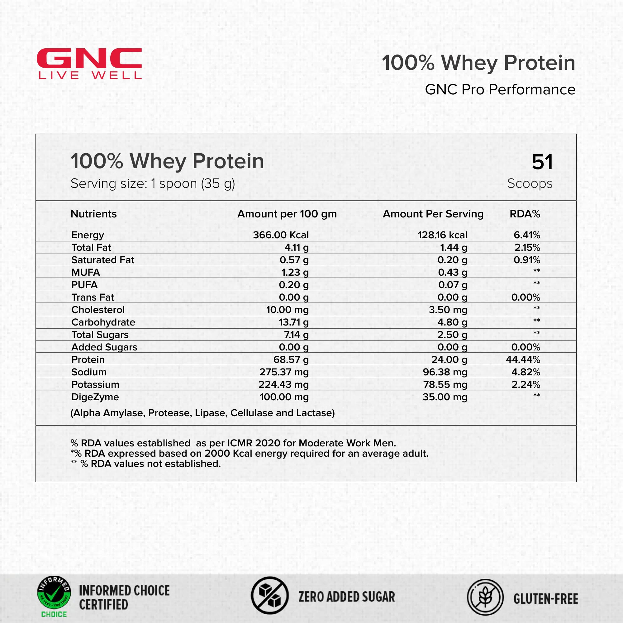GNC Pro Performance 100% Whey Protein | 2 lbs | Muscle Growth | Muscle Recovery | DigeZyme® For Easy Digestion | Informed Choice Certified | 24g Protein | 5.5g BCAA | Chocolate Fudge | 907 gm