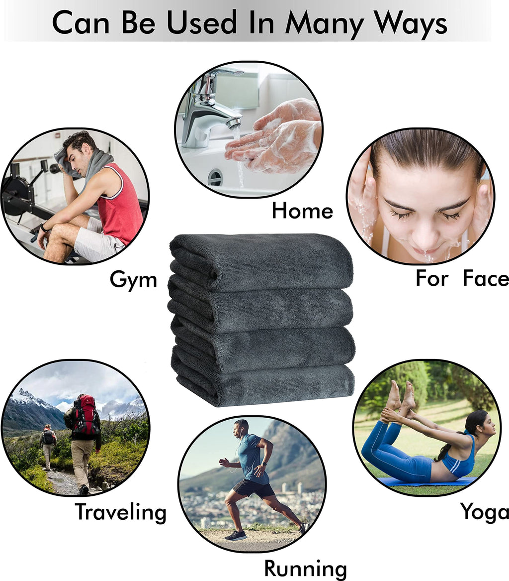 Yellow Weaves Super Soft Microfiber Hand Towels, Gym & Workout Towels 400 GSM, Multicolour 8, Set of 4