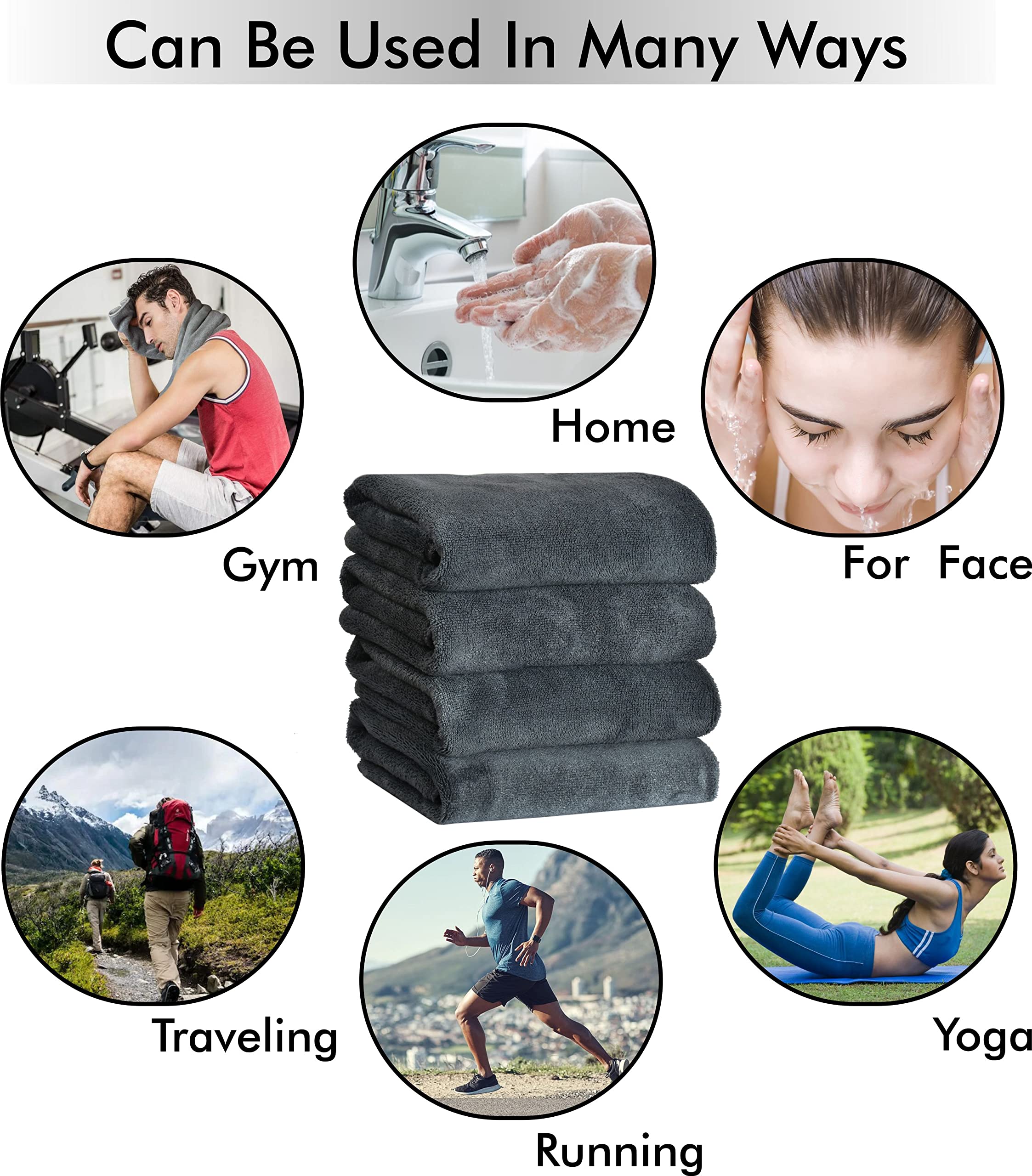 Yellow Weaves Super Soft Microfiber Hand Towels, Gym & Workout Towels 400 GSM, Multicolour 8, Set of 4