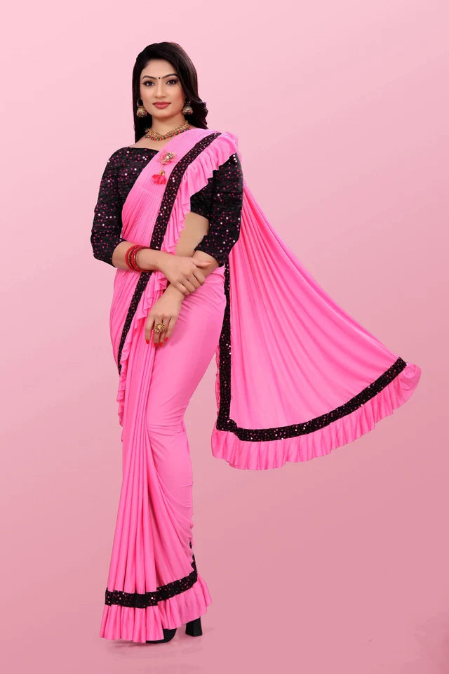 Lycra Blend Solid Saree for Women (Sea Green, 6.3 m)