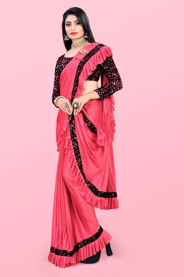 Lycra Blend Solid Saree for Women (Sea Green, 6.3 m)