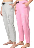 Cotton Blend Straight Fit Trouser for Women (Grey & Pink, M) (Pack of 2)