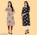 Crepe Printed Kurti for Women (Brown & Black, S) (Pack of 2)