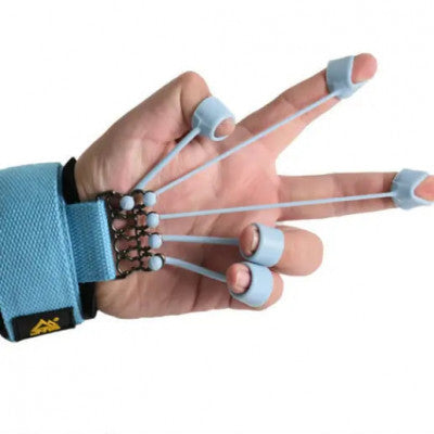 Hand using blue finger exerciser resistance band, fitness accessory from IndianChic